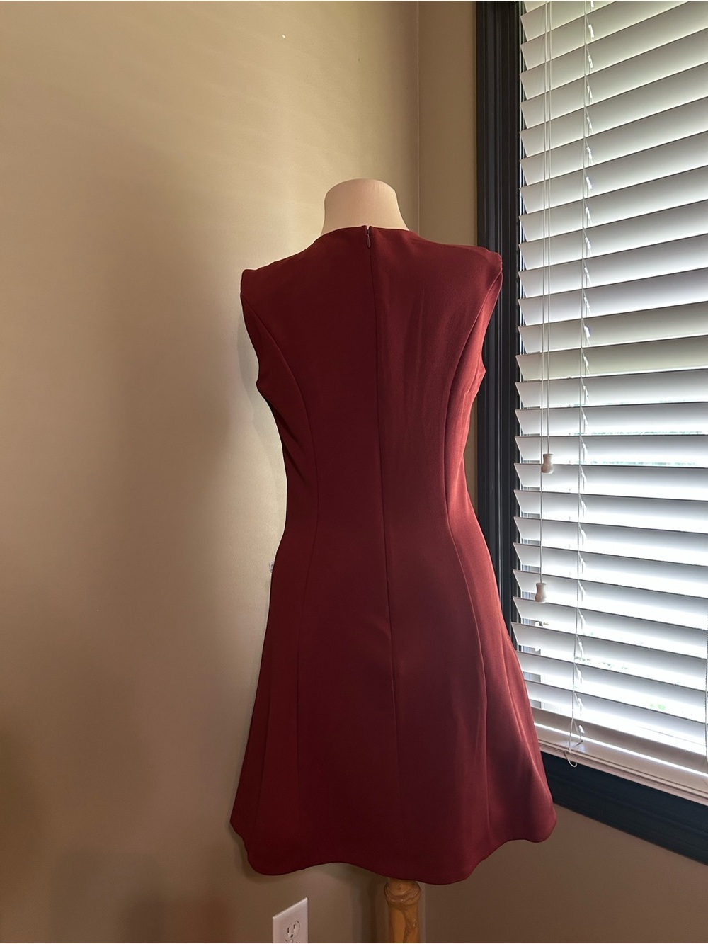 Express Sleeveless Burgundy Mini Dress with Side Bow Accent Buttons - Picture 5 of 9